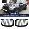 2PCS Bumper Kidney Grille Front Grill Double Slat Line For BMW X5 X6 E70 E71 2008-2013 Car Styling Gloss Black Racing