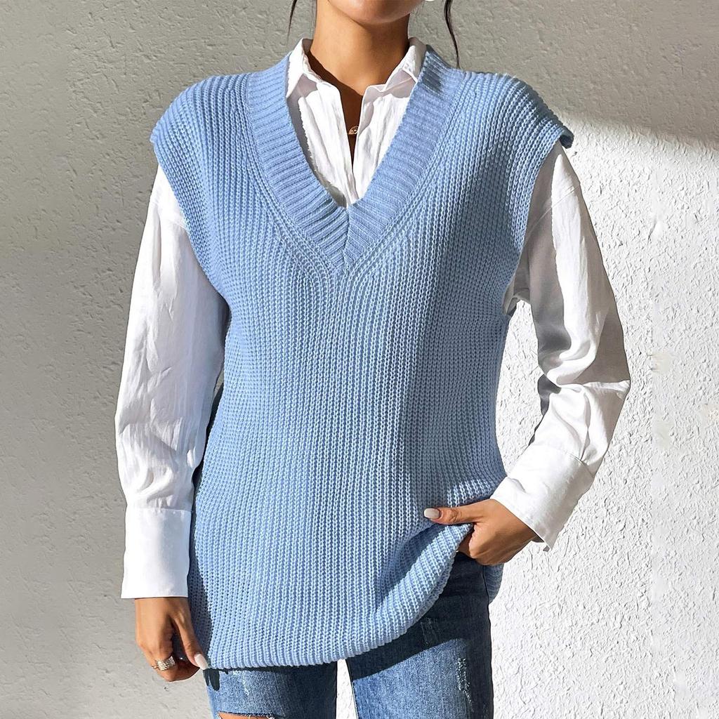 Женский весенне-осенний новый жилет с v-образным вырезом, свитер машинной вязки, жилеты
