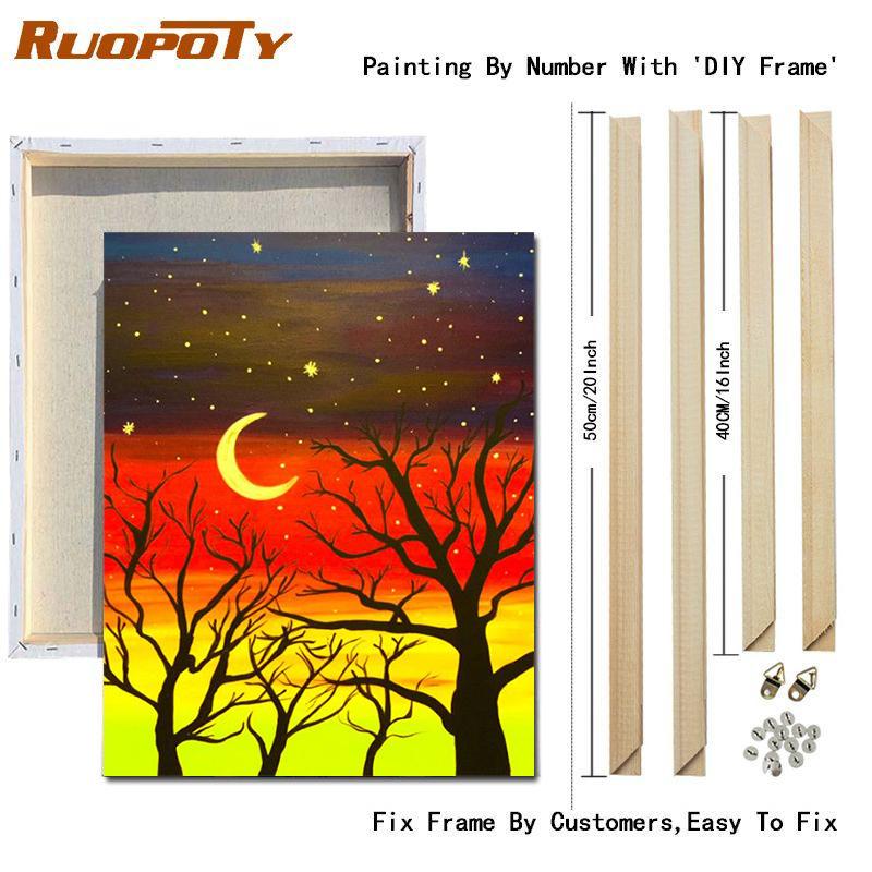 RUOPOTY Картина по номерам, пейзаж заката, рисунок на холсте, ручная роспись, домашний декор, подарок, картина по номерам, наборы для морского пляжа