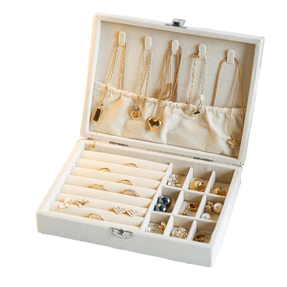 Dustproof Jewelry Storage Box Flip Lid Divided Necklace Tray Classification