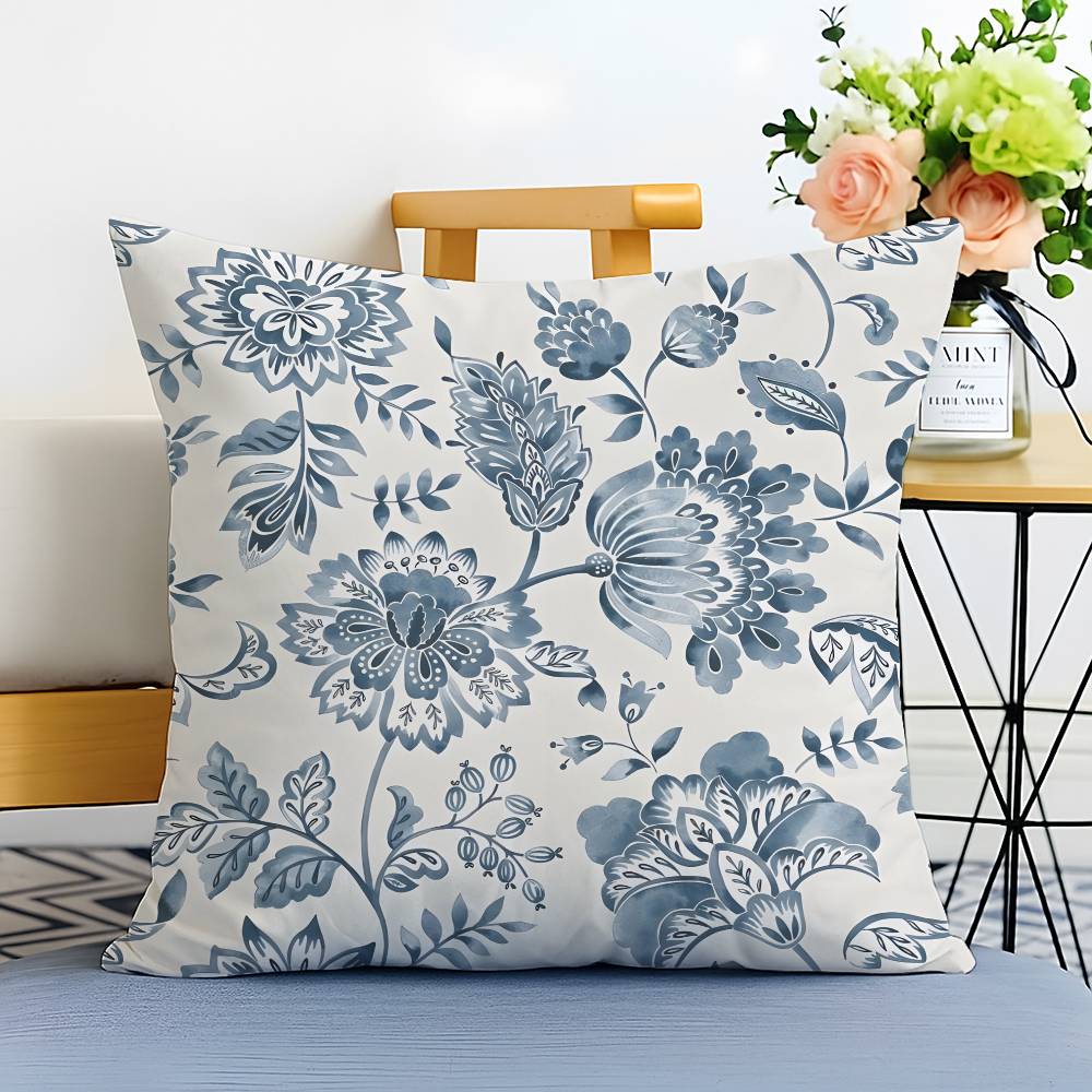 Elegant Blue Floral Pattern Pillow Case Printed Brushed Fleece Pillow Baby Skin-Touch Eco-Friendly Dye-Sublimat