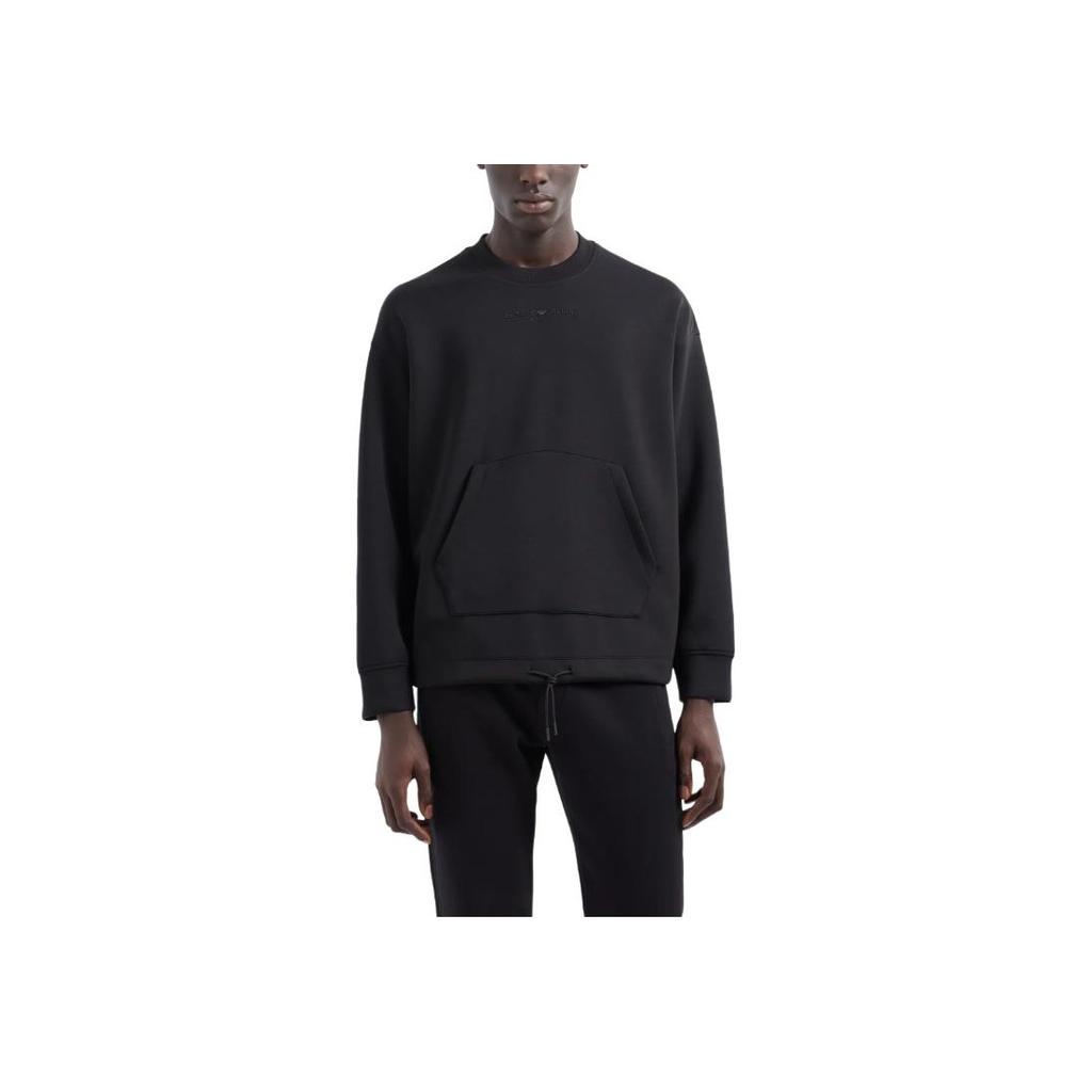 Emporio Armani FW24 Однотонная толстовка с вышитым логотипом-буквой, свободного кроя, с круглым вырезом, длинным рукавом, мужская толстовка, Черный 6D1MC1-1JRRZ-0999