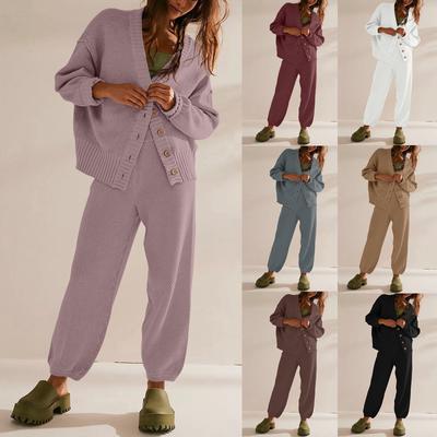 Женские комплекты из двух предметов: комплекты свитеров, вязаный кардиган большого размера и мешковатые брюки с высокой талией, одинаковые комплекты