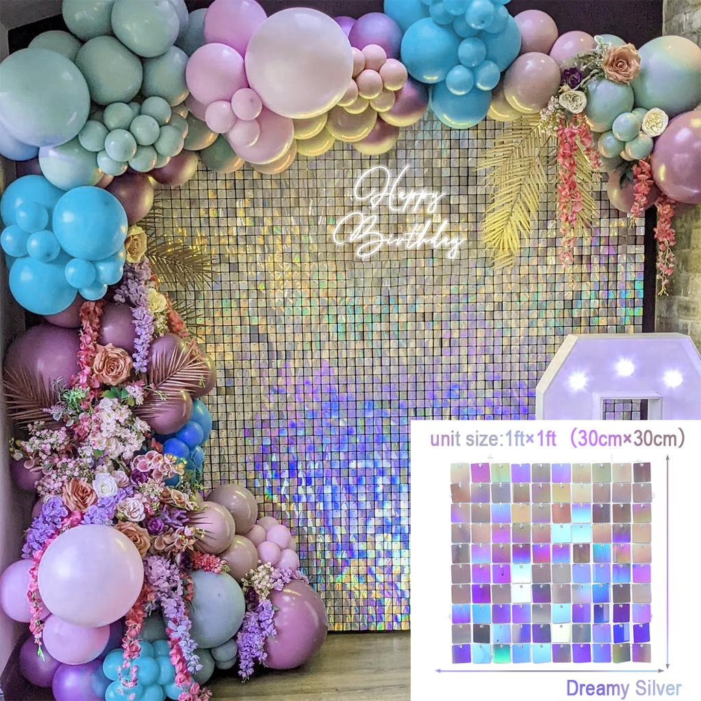 Iridescent Party Sequin Backdrop Glitter Shimmer Square Sequin Panel Wall Popular Wedding Decor Baby Shower Birthday Decoration