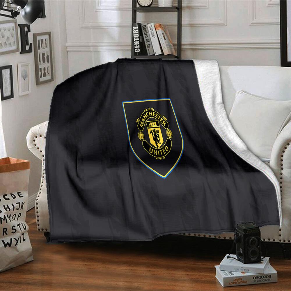 Manchester Crest Flannel Blanket, Soft Polyester, Modern Design, All-Season for Camping, Travel, Gifts for holidays or birthdays