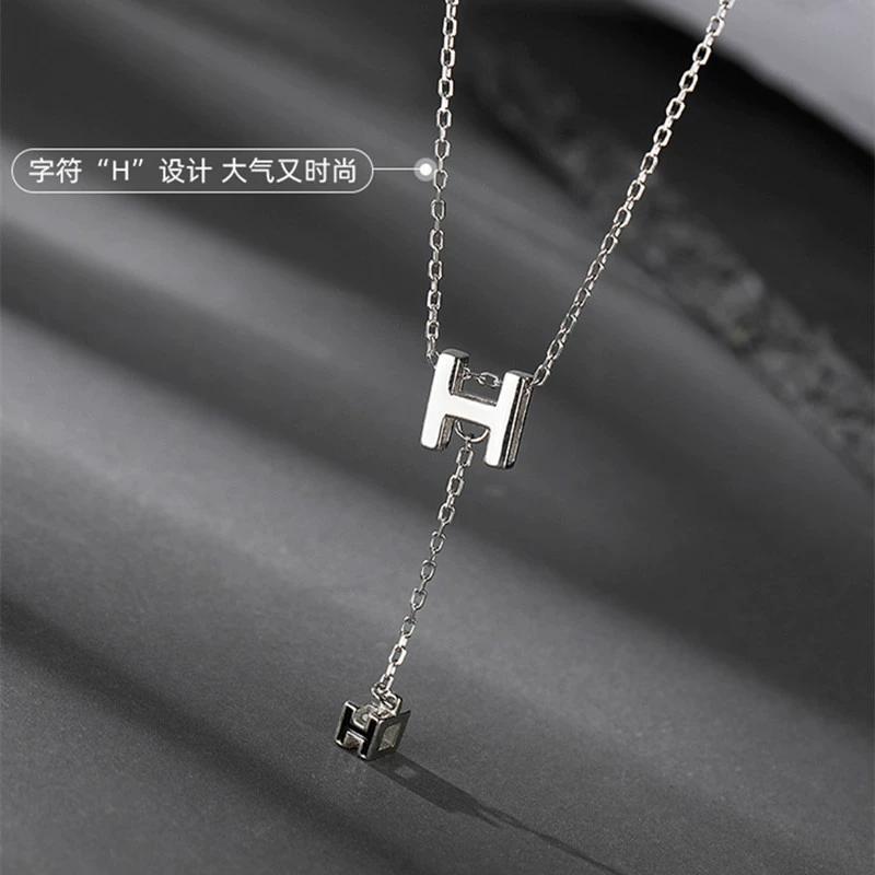 FY-0190 925 Sterling Silver H Letter Tassel Necklace for Women Versatile Trendy Niche Design Collarbone Chain