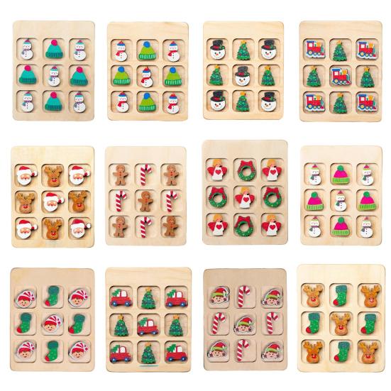 Christmas Wooden Board Game Santa Snowman Reindeer Tree Pieces 2 Player Mini Chess Board Puzzle Toy Party Classical Strategic Tabletop Game