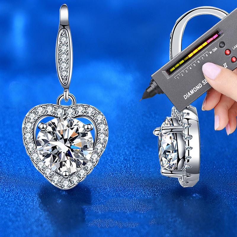 Роскошные женские серьги из стерлингового серебра 925 пробы, 1,0 карат D, цветные серьги с муассанитом в виде сердца для женщин, сверкающие свадебные украшения для невесты, подарок