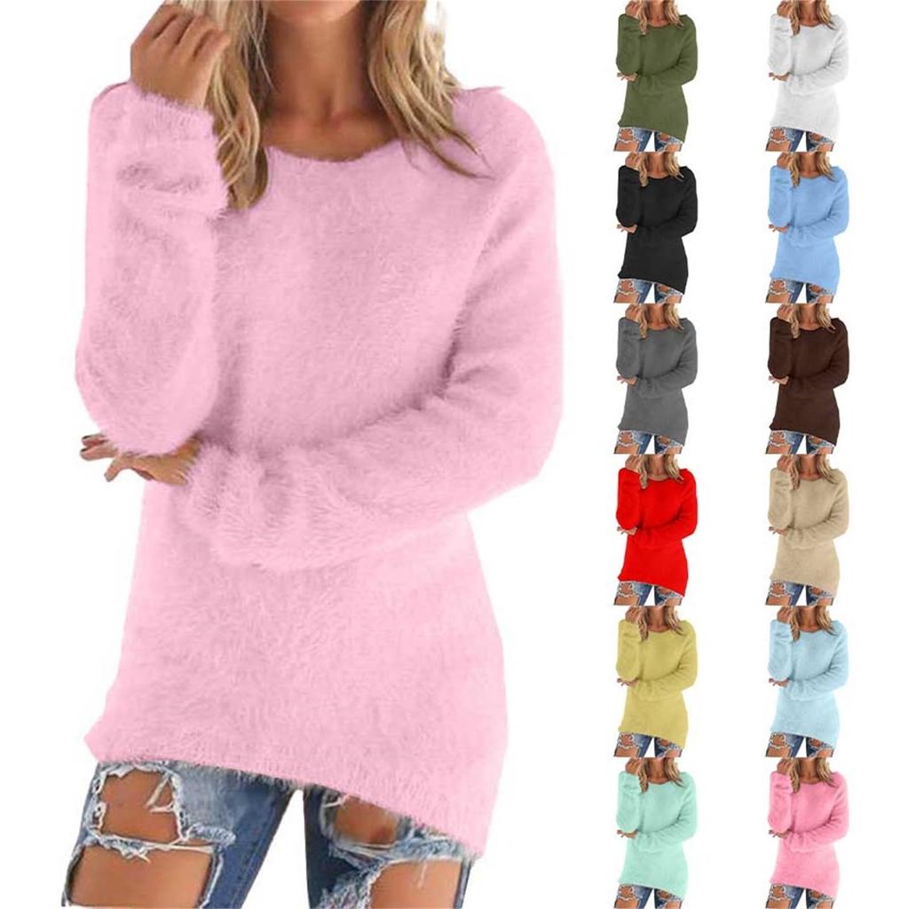 Womens Cute Sweaters Casual Crewneck Fleece Pullover Long Sleeve Thermal Soft Fuzzy Sweater Winter Clothes
