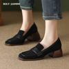 2024 Spring Women Loafers Sheep Suede Shoes for Women Square Toe Chunky Heel Shoes Slip-On Women Pumps Concise Handmade Shoes