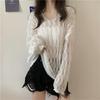 Hooded Sunscreen Sweater with Lazy Style Thin Fit Loose V-neck Hollowed Out Knit Sweater Long Sleeved Summer Sweater