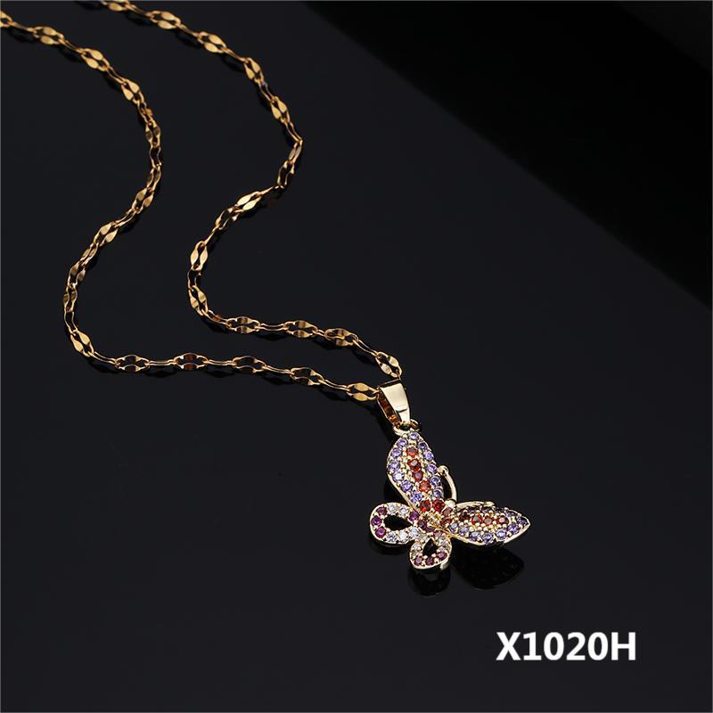 New Niche Design Retro Butterfly Micro-Inlaid Zircon Pendant Necklace Women'S Fashion Collarbone Chain