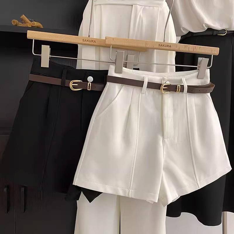 Лето 2025 Корейский стиль Ретро Шорты женские повседневные А-силуэта с высокой талией и широкими штанинами