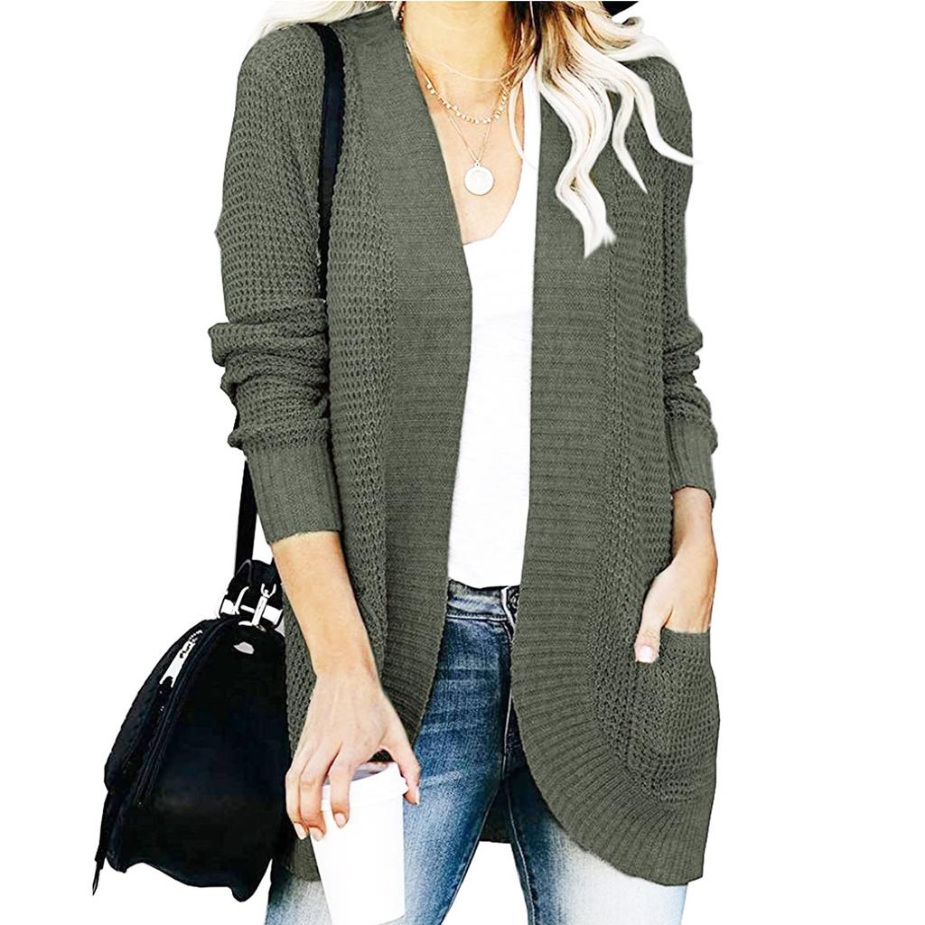 Женский повседневный свитер, однотонный свитер средней длины с длинными рукавами, женское пальто