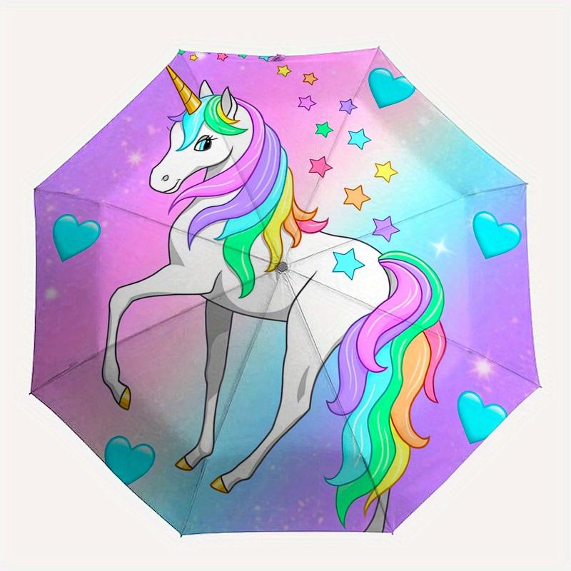 Unicorn Fantasy Automatic Folding Umbrella Simple 8 Rib Design, Bright Cartoon Pattern, Durable Iron Frame, Suitable For Travel, Outdoor, B