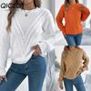 Autumn and Winter Casual Solid Color V-shaped Hollowed-out Lantern Sleeve Pullover Sweater Women's Wear