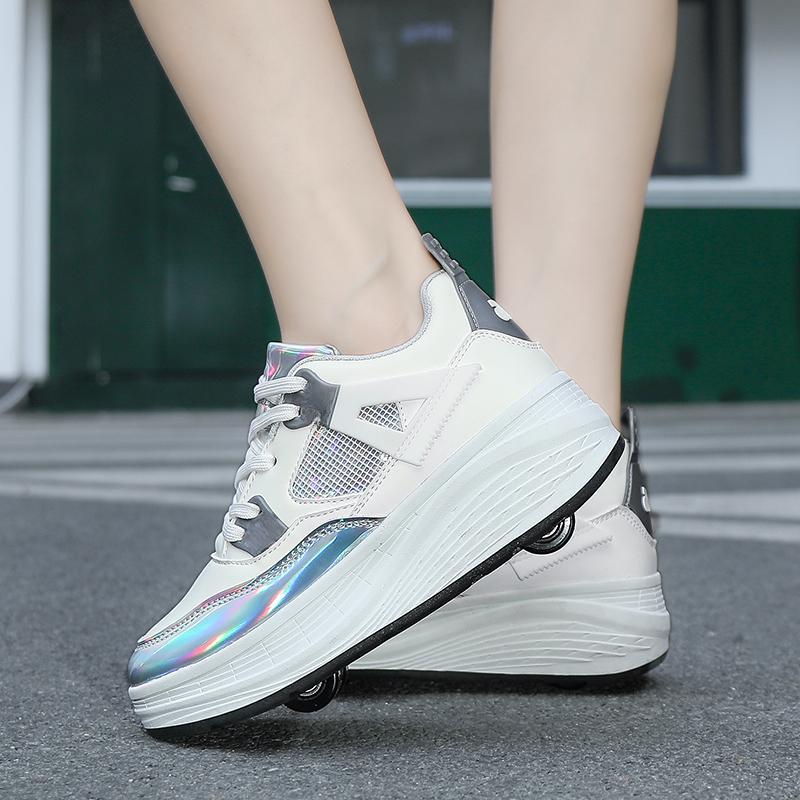 Детские роликовые коньки с четырьмя колесами, съемная плоская спортивная обувь для девочек, розовые роликовые коньки, спортивная обувь, розовые кроссовки