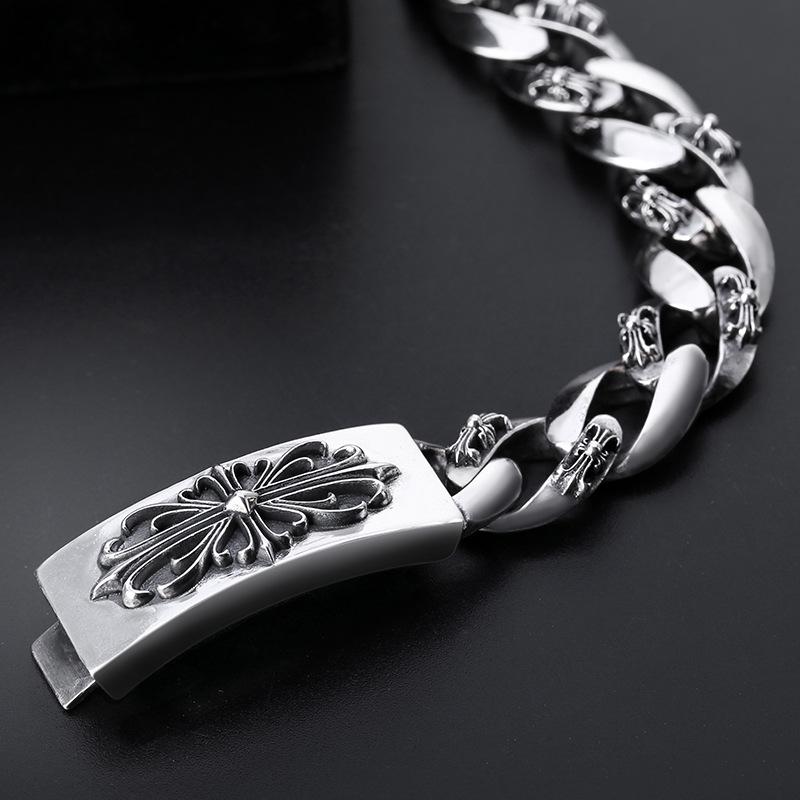 Men's Bracelet Pin Style Thick 1.5cm Wide Bracelet Retro Cross Bracelet