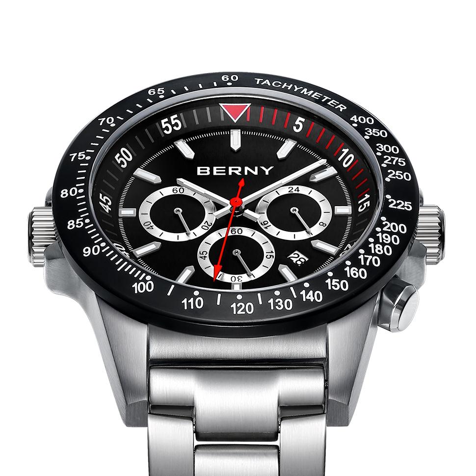 BERNY Quartz Watches for Men MIYOTA OS20 Multi-function Chronograph Sapphire Luminous Men Sport Watch Diving 10ATM Men Watches