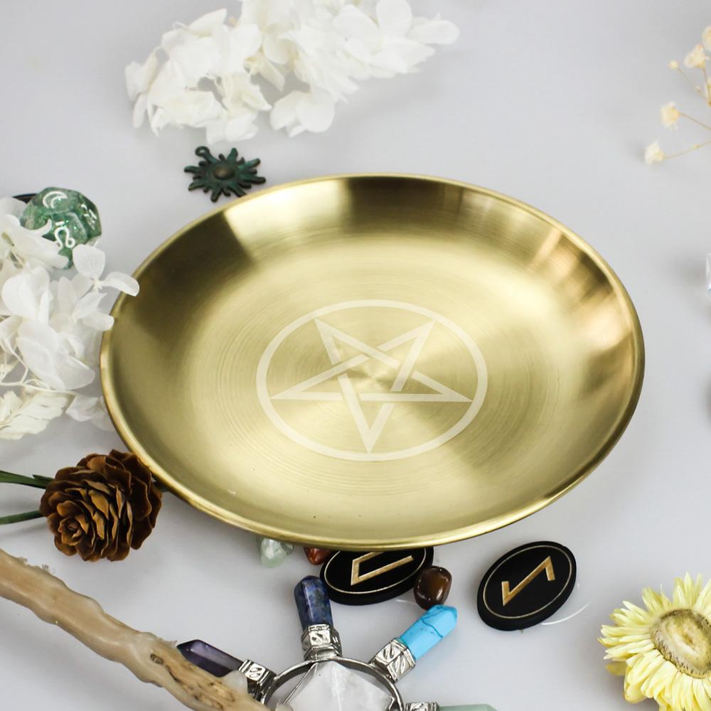 Pagan Ritual Tray Altar Pentagram Plate Crystal Stone Shelves Candle Holder Incense Burner Home Decor Accessories Witch Gift