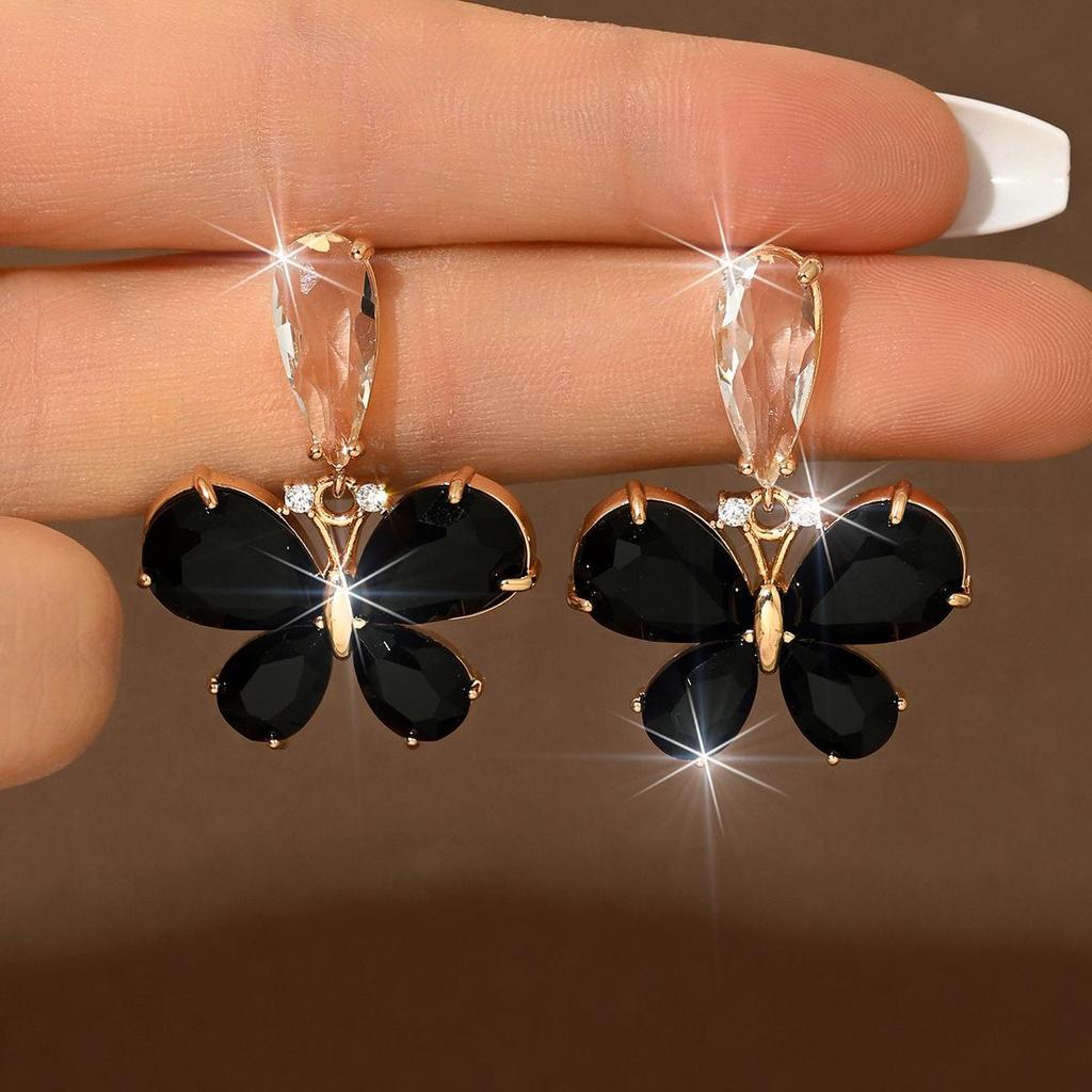TEMU Rhinestone Butterfly Earrings - Elegant & Fashionable for All Occasions