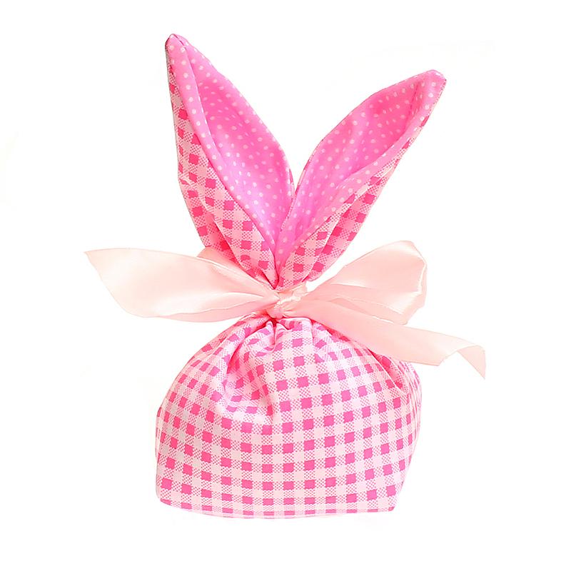 1Pc Candy Bag Easter Figure Originality Silk Ribbon Cartoon Rabbit Ear Floral Print Fabric