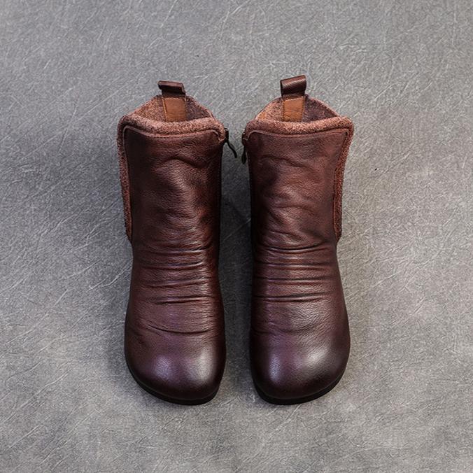Johnature Короткие сапоги из натуральной кожи с плиссировкой на плоской подошве, удобные, с мягкой подошвой, в стиле ретро для женщин