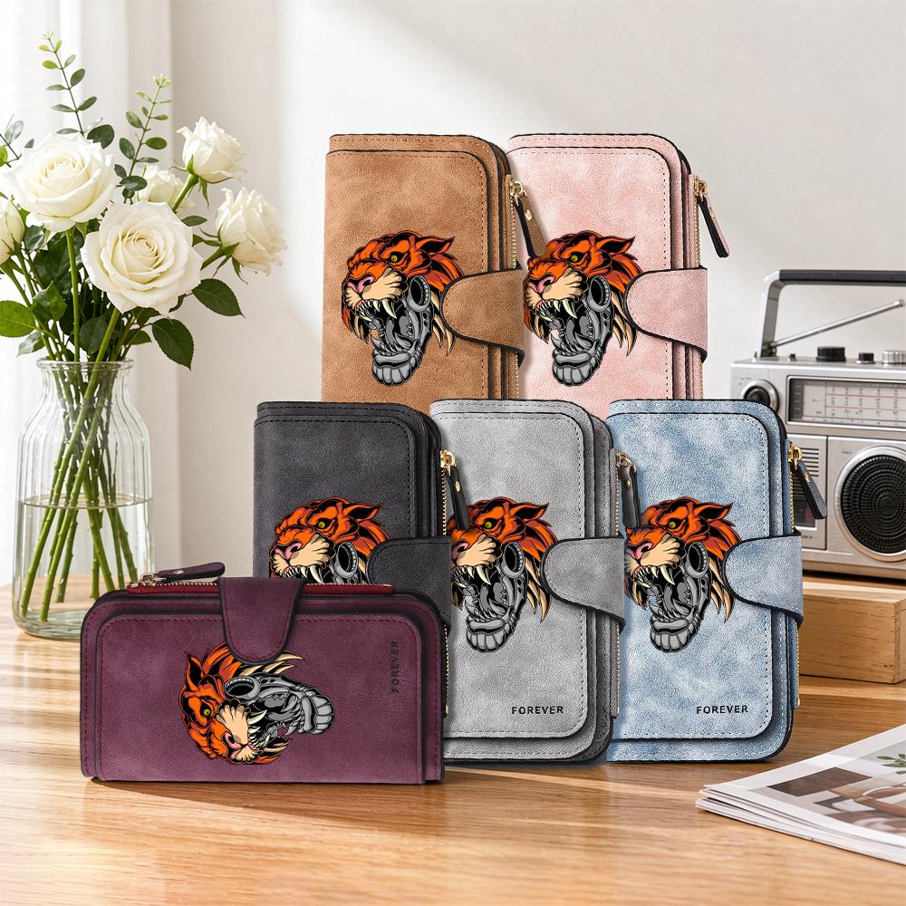 Stylish Tiger Pattern Long Wallet for Men Women Large Capacity Portable Durable Fashion Card Holder Purse