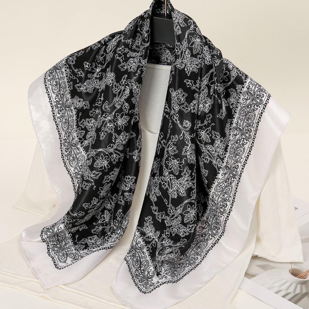 Printed Square Scarf Line Foulard Headband Silk Scarf New Hair Wrap Women