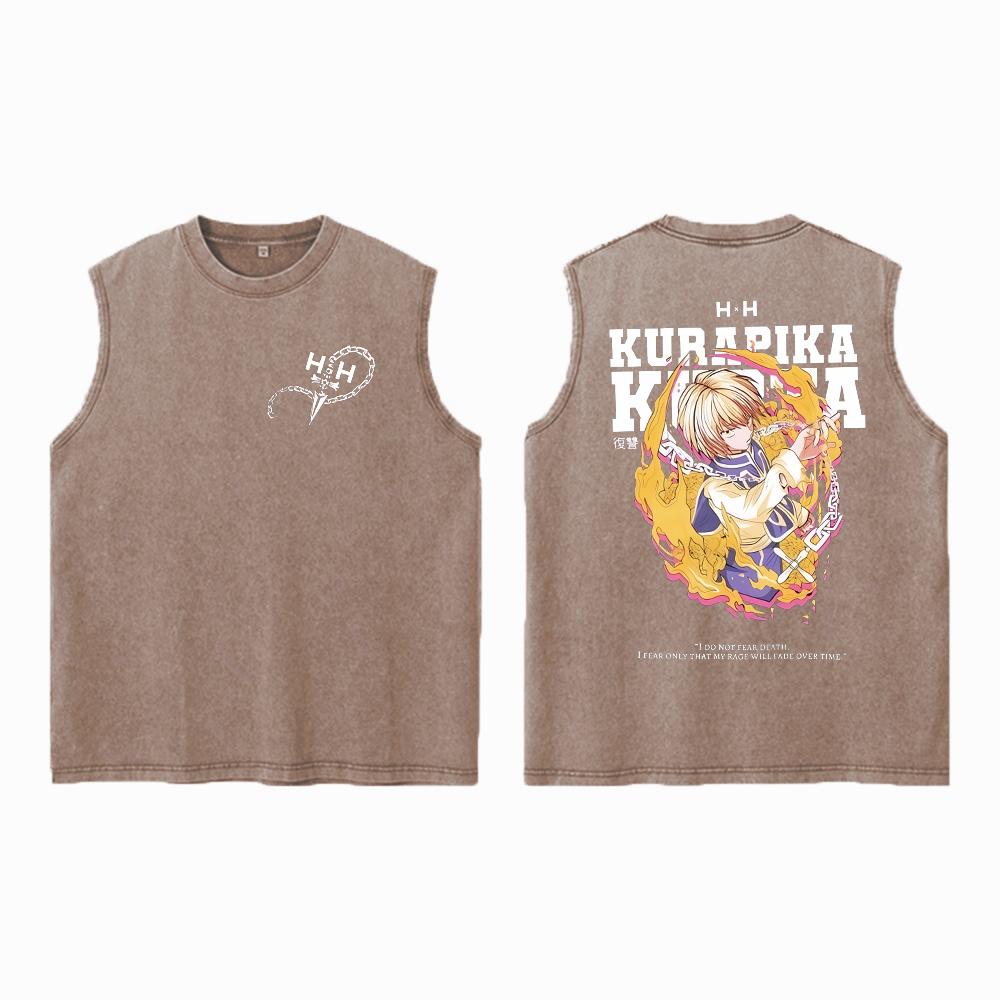 Аниме Hunter X Hunter Кислотный жилет Ретро Винтаж Печатный Стираный Графический Жилет Мужской Harajuku Y2k Хлопок Футболка Топы