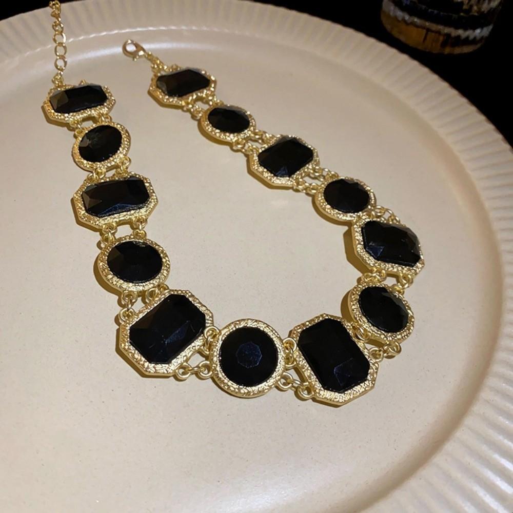 Медь Черный Геометрическое Ожерелье Цепочка на Ключицу Темный Стиль Цепочка на Шею Ретро Черные Серьги Вечеринка