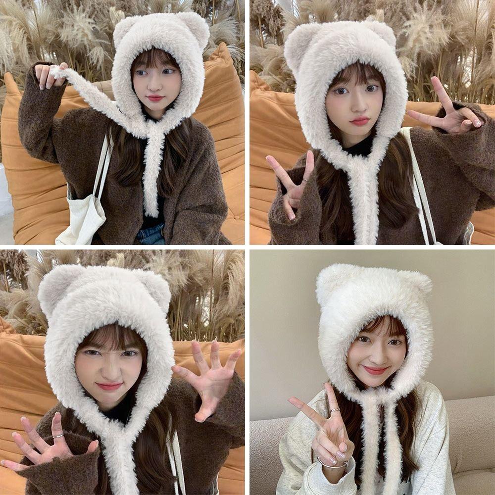 Шерстяная зимняя шапка с милыми медвежьими ушками, велосипедная шапка, модная панама для женщин