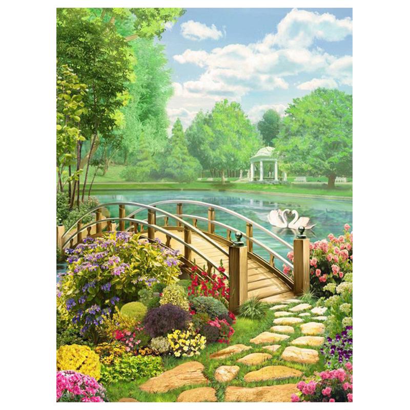 5D Diy Алмазная картина Сад Пейзаж Набор для вышивки крестом Полный дрель Круглая вышивка Мозаика Художественная картина Декор из страз