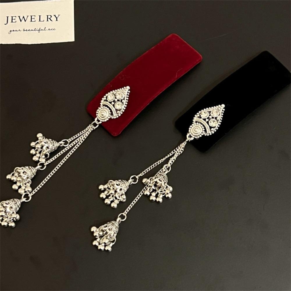 Retro Ethnic Style Hair Hoop Velvet Pendant Hair Clip Head Wear Tassel Bell Hair Band  Headwear