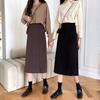 Women's High Waist Midi Skirt - Solid Color A-Line with Slit - Autumn/Winter 2023 Collection