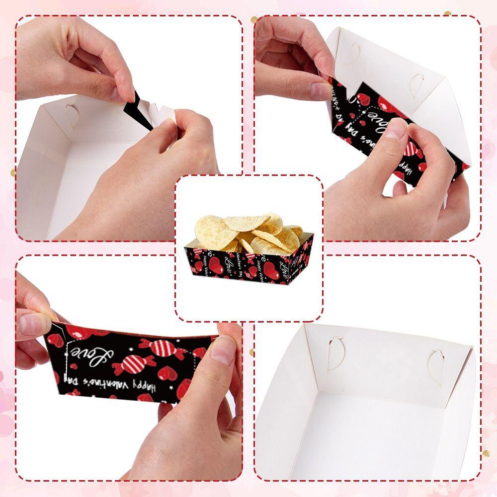 12Pcs/Set Creative Disposable Paper Food Trays Boat-Shaped Trays Rectangular Valentine's Day Dinner Plate Paper Thickened