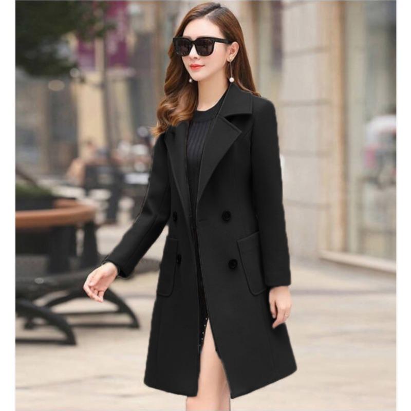 YYFS Women's Fashion Casual Fall Winter Solid Color Print Long Sleeve POLO Neck Coats