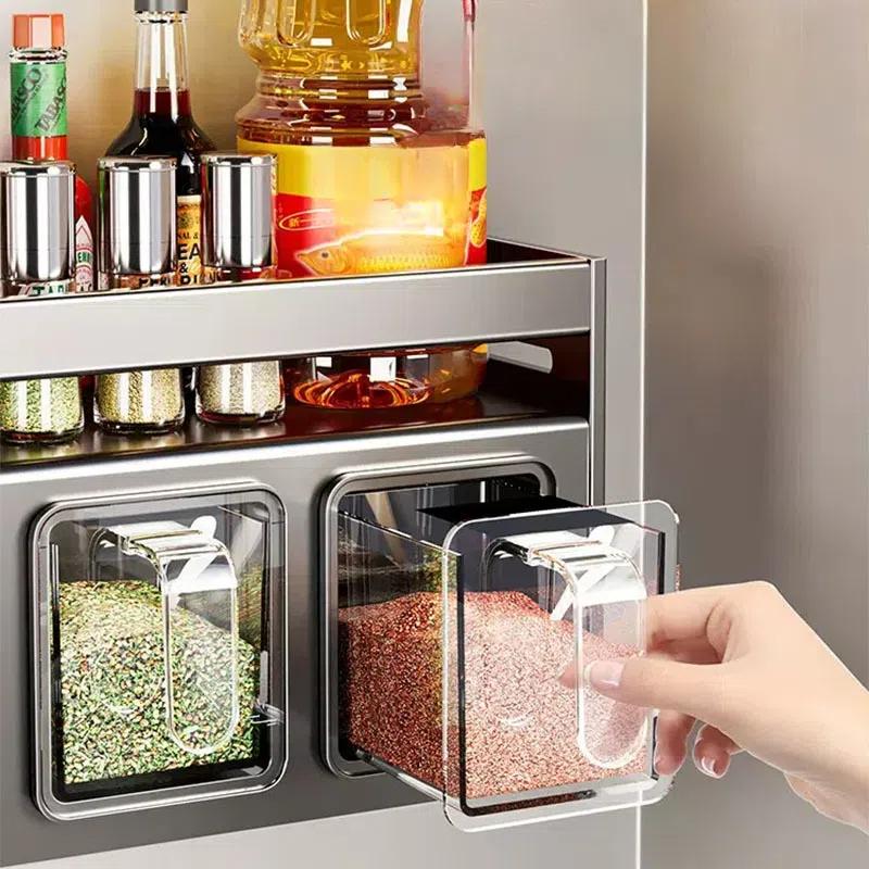 Многофункциональный настенный стеллаж для хранения кухонных приправ без перфорации