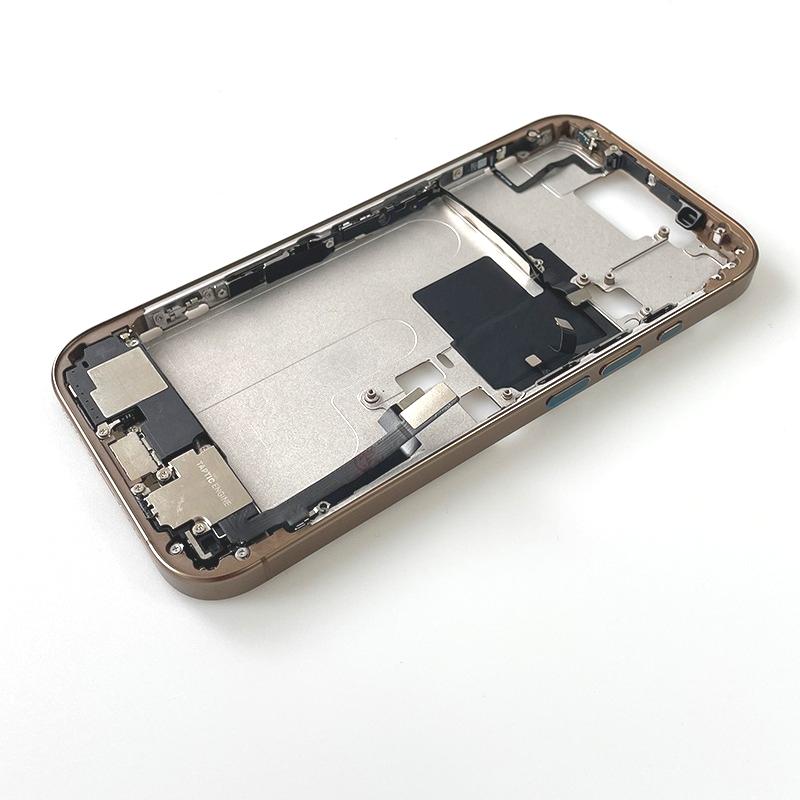 For iPhone 16 Pro Full Housing Middle Frame Bezel With Volume Power Flex Cable Side Button Chassis Repair Parts