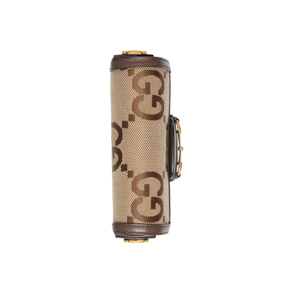 Gucci Сумка на плечо Horsebit 1955 Jumbo GG Mini Бежево-коричневая Канва с отделкой Ремень-лента Через плечо Сумка для женщин Ежедневная 658574-UKMDG-2570