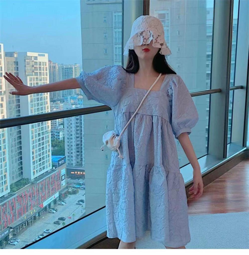 2022 Summer Maternity Puff Sleeve Dress: Lightweight, Loose Fit, Belly-Covering, Age-Reducing