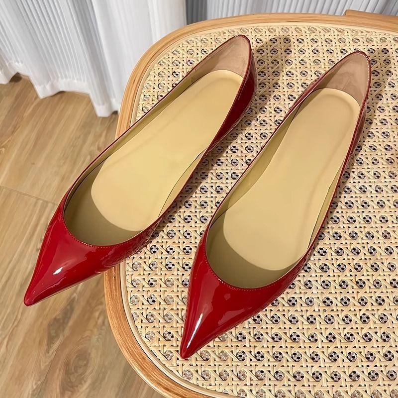 Red Sole Flats 2025 New Spring French Temperament Red Inner Height Increase Flat Shoes Women Shallow Single Shoes Women