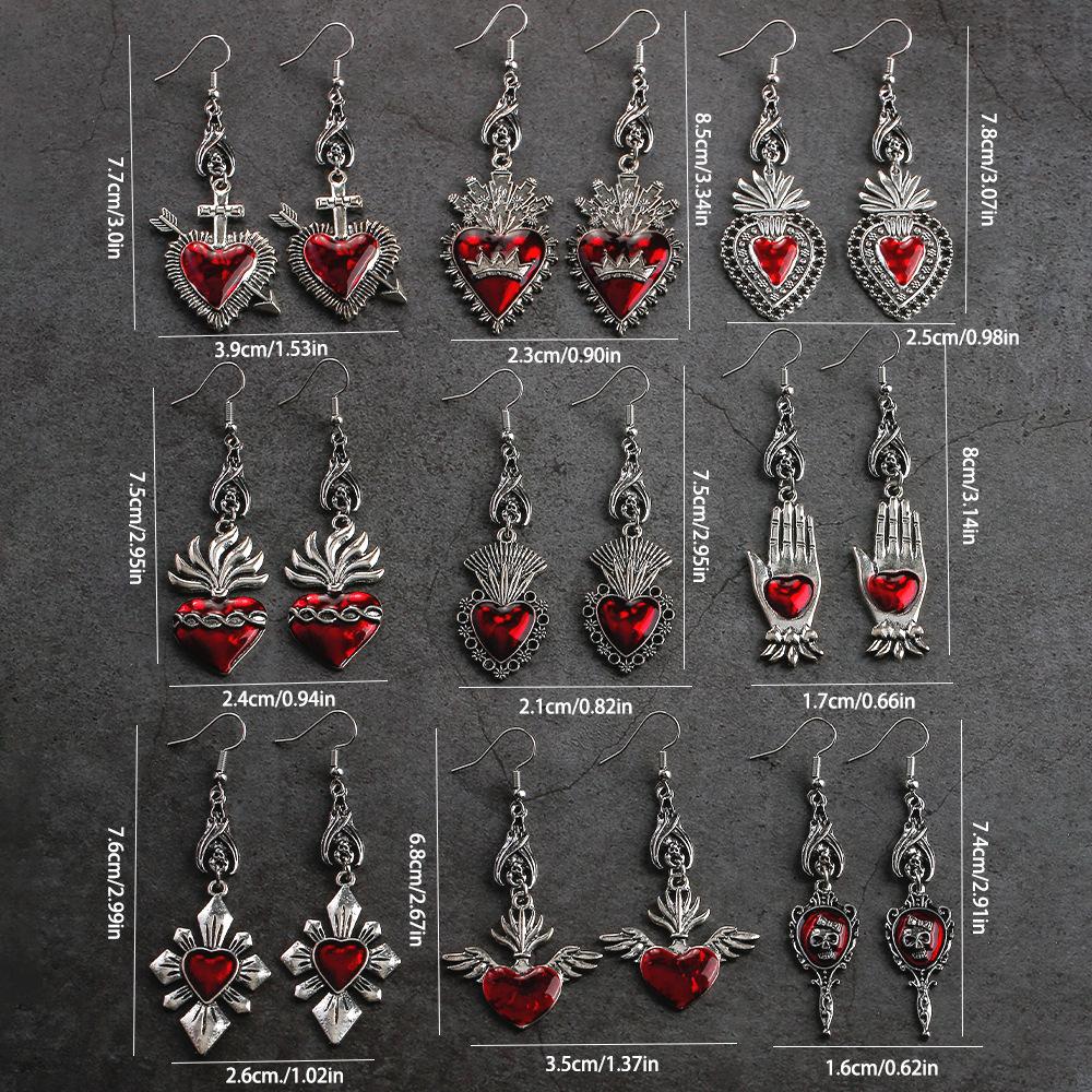 Новые темные винтажные готические серьги из коллекции Sacred Heart Goth, серьги на Хэллоуин для женщин, красные капли масла, аксессуары в стиле готический панк
