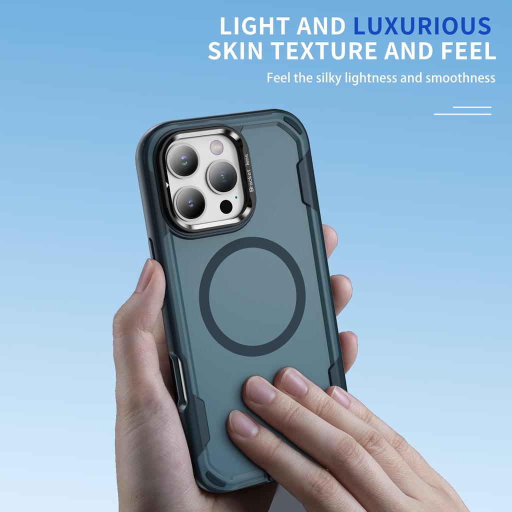 For iPhone 16 Pro Case Compatible with MagSafe Lens Frame Kickstand TPU+PC Shockproof Phone Cover