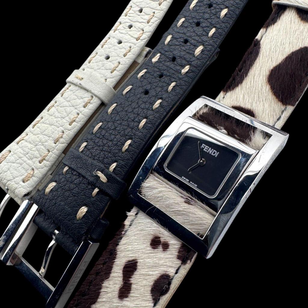 Б/У Новый на батарейках FENDI Gyro Haraco с запасным ремешком Женские часы из нержавеющей стали кварцевые QZ черный циферблат