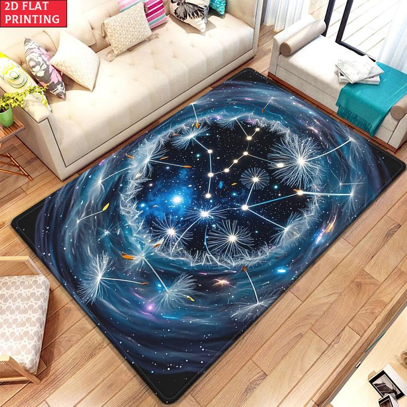 Dandelion Constellation Galaxy Rug, Starry Sky Area Carpet for Living Room Game Room Bedroom, Non-Slip Floor Mat Home Decor