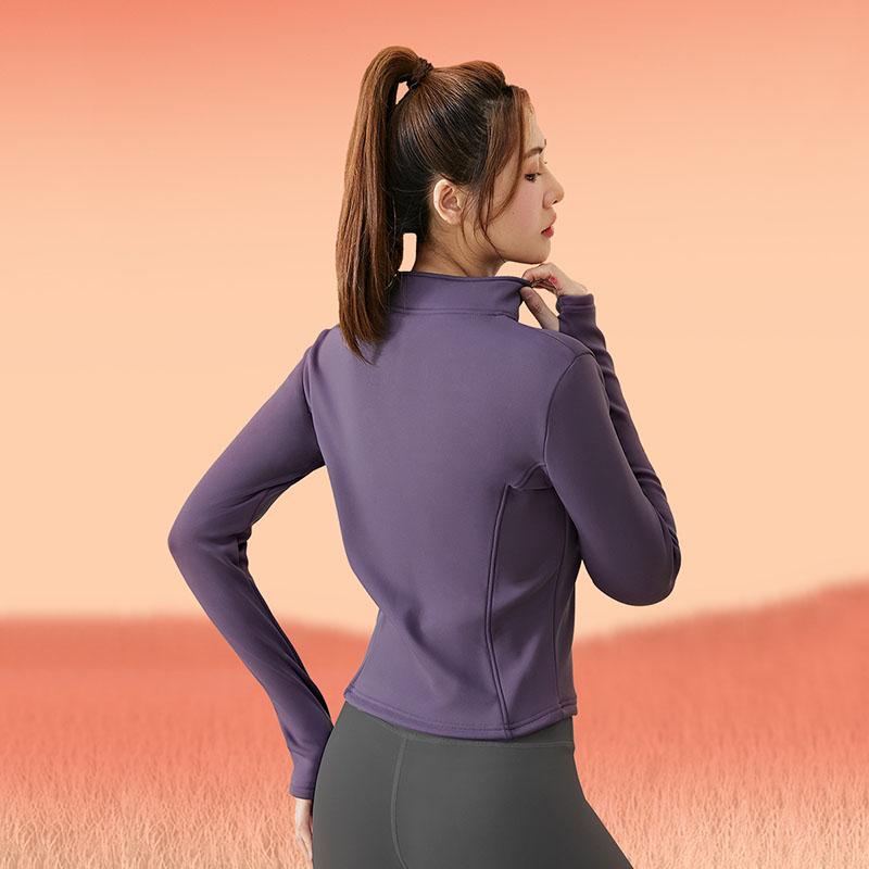 Зимняя высокая эластичная куртка для йоги персикового цвета, однотонная одежда, длинный рукав, флисовая плотная куртка для йоги, женская куртка на молнии для фитнеса и йоги