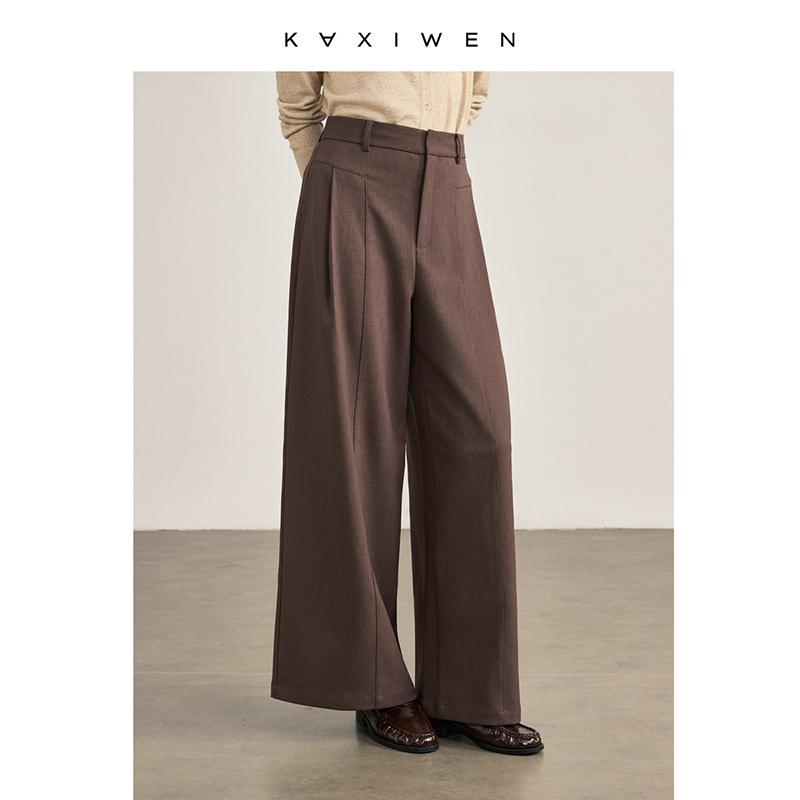 Qianwen commuting slimming straight leg pants 2026 spring new style extremely simple style three-dimensional cutting high waisted pants for women