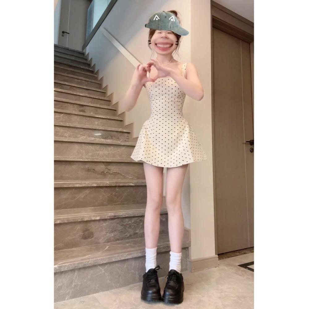 Женское летнее платье без рукавов с круглым вырезом, в мелкий горошек, с открытой спиной, сексуальный жилет, милая юбка А-силуэта