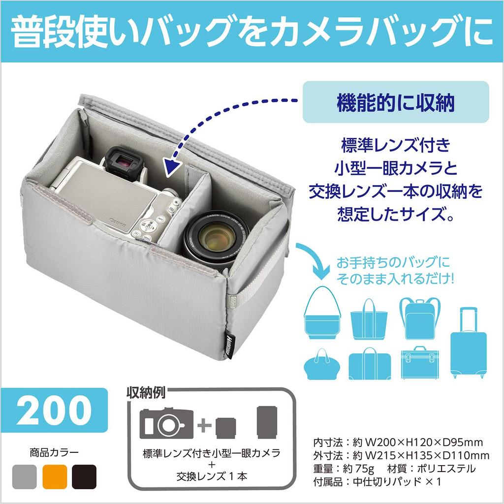 Hakuba Inner Soft Box 02 200 Gray Camera Bag Gadget Case with Removable Lid 2KCS-40-200GY